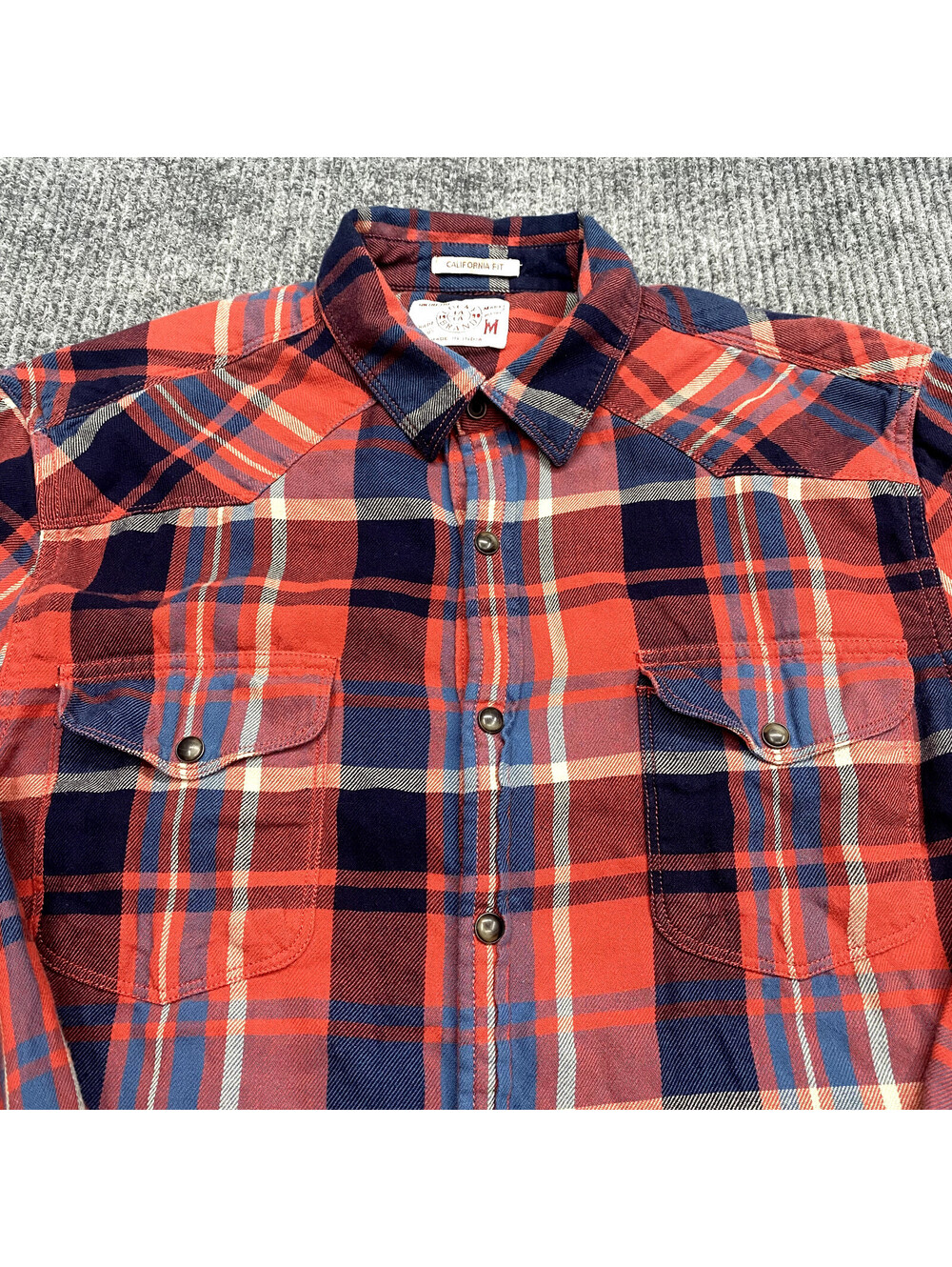 Lucky Brand Snap Shirt Mens Medium California Fit Red Plaid‎ Lightweight Flannel